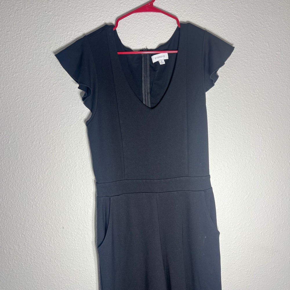 Evereve Jumpsuit Flutter Sleeve V-Neck Black Womens Size M